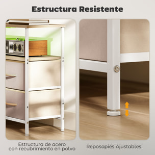 Mueble de TV con Luz LED, Mueble de TV para Salón con Enchufes, Puertos USB, Estantes Abiertos, 4 Cajones de Tela Plegables y Bolsillo, para Televisión hasta 50 Pulgadas, Beige y Natural