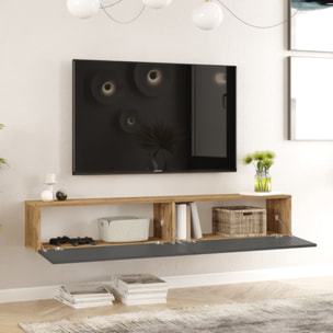 Meuble TV suspendu anthracite et bois 180cm LHOI