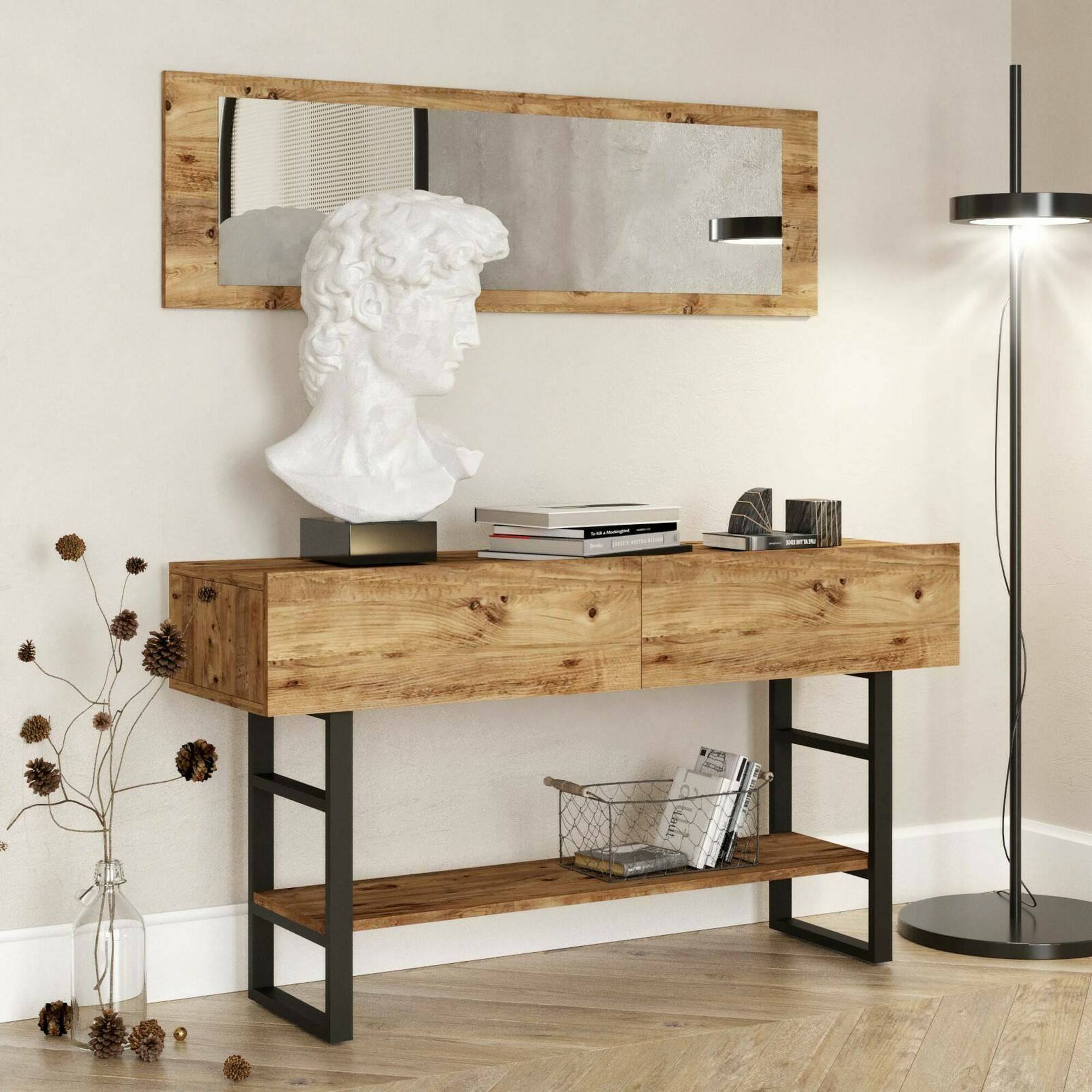 Consolle Izo, Tavolo multiuso, Mobiletto d'appoggio, Scrivania da corridoio, 139x43h76 cm, Quercia