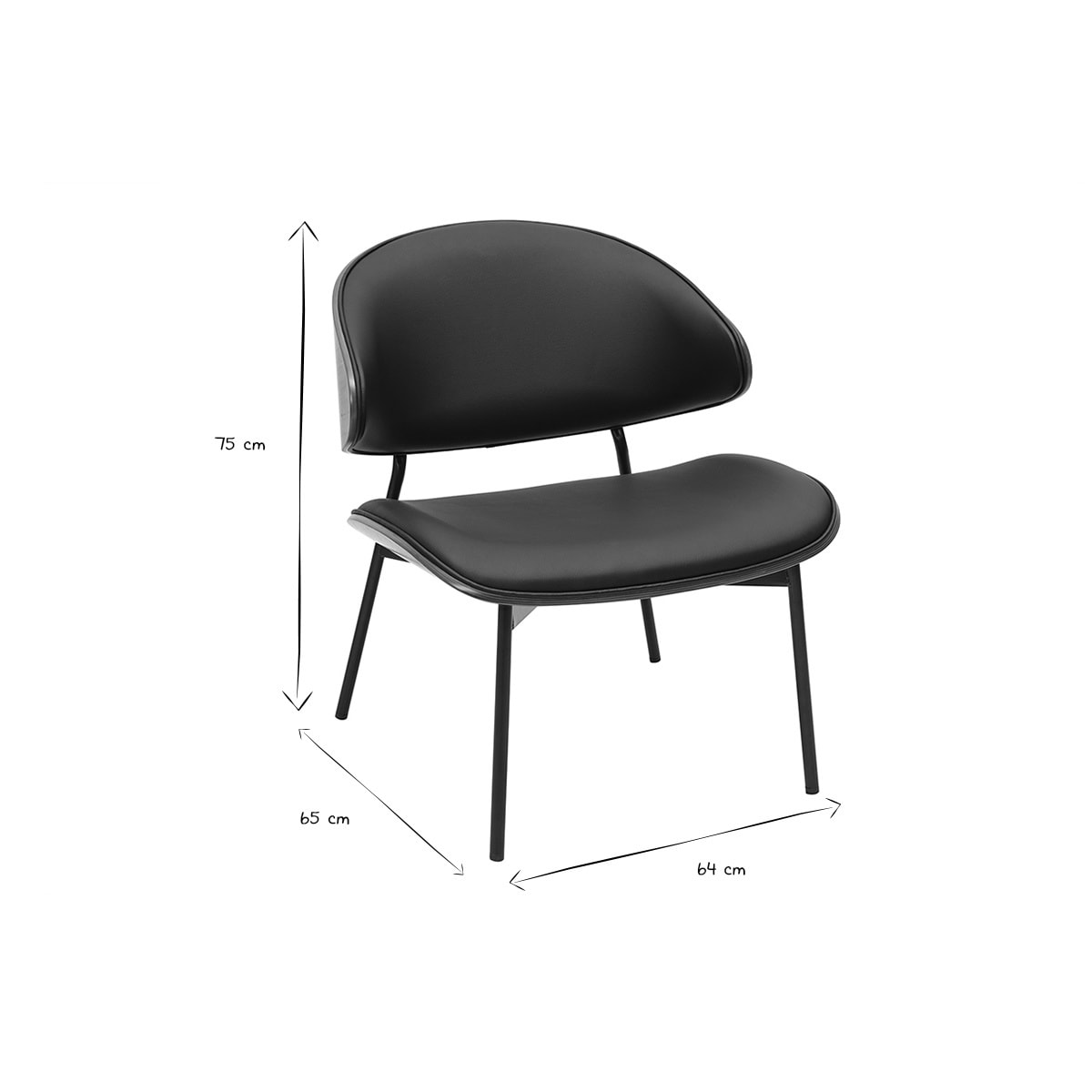 Fauteuil noir, bois foncé et métal noir FABULO