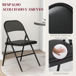 Juego de 2 Sillas Plegables Acolchadas con Respaldo y Estructura de Acero, para Salón, Comedor, Cocina, 45x46x78 cm, Negro