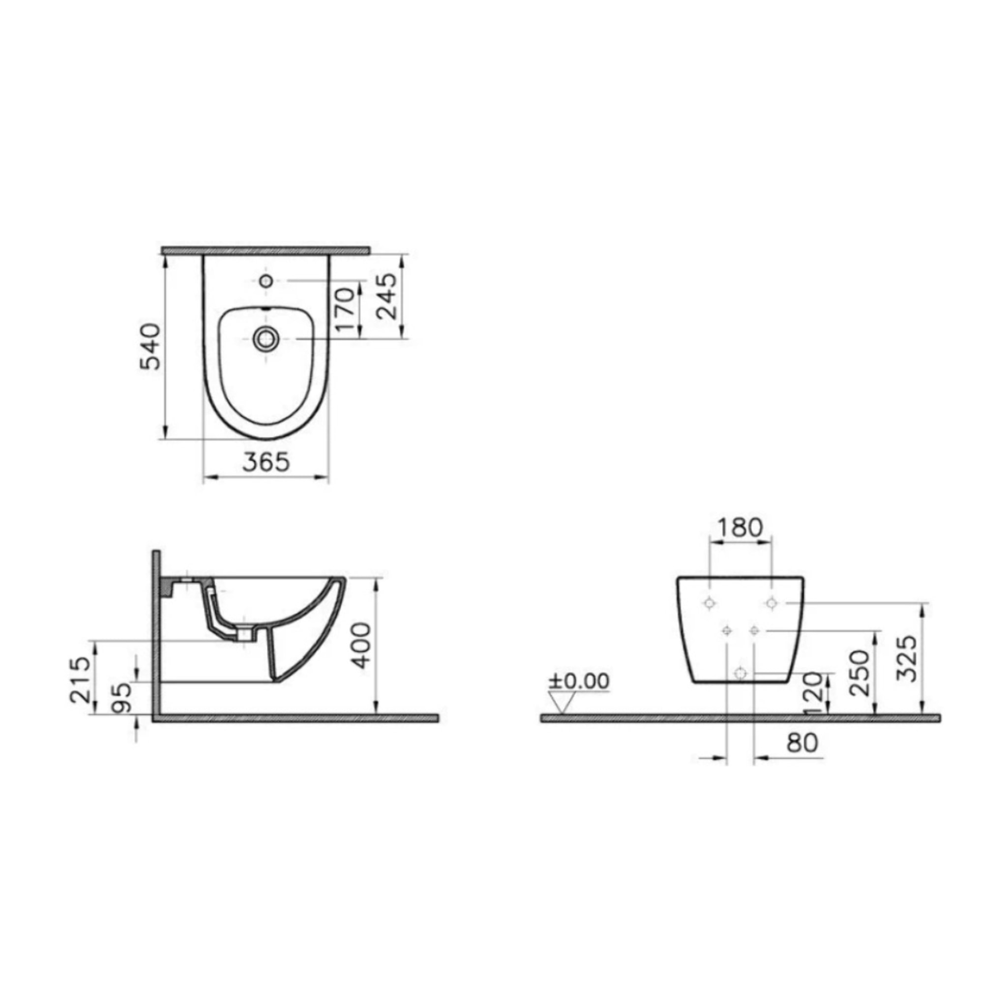 Sento bidet suspendu en céramique, fixations invisibles, arrivée d'eau interne, noir mat (RN020BL)