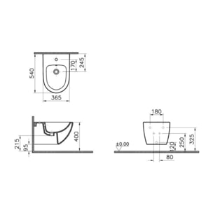 Sento bidet suspendu en céramique, fixations invisibles, arrivée d'eau interne, noir mat (RN020BL)