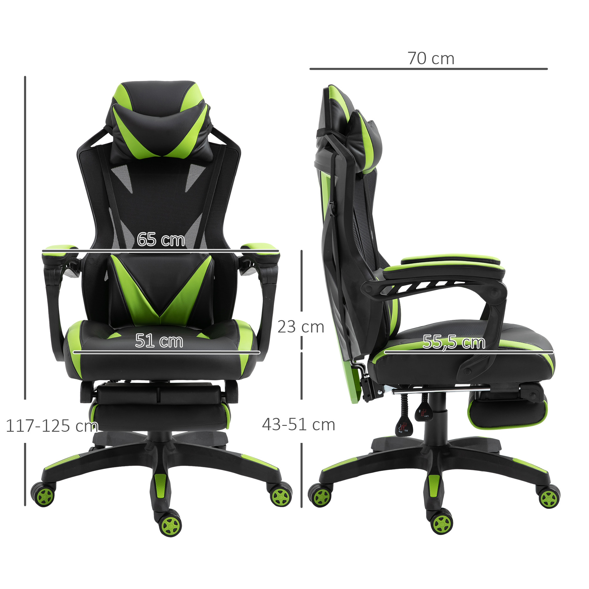 Silla Gaming para Oficina Respaldo Regulable Negro y Verde