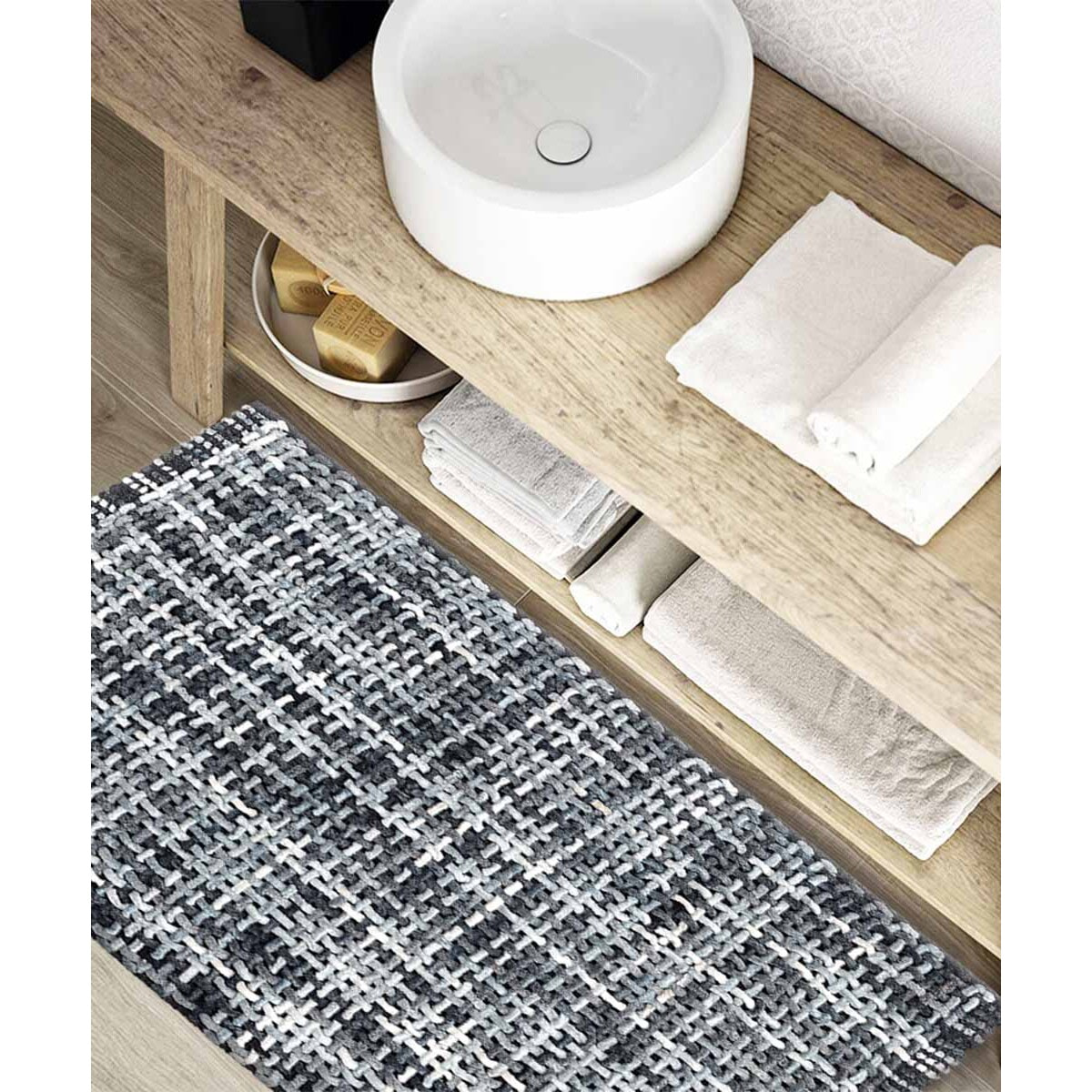 Tappeto bagno CRAZY ANTRACITE in microfibra misto cotone, morbido antiscivolo lavabile in lavatrice, tappetino lavabo sanitari bagno