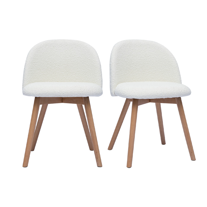 Chaises scandinaves en tissu effet laine bouclée blanc et bois clair massif (lot de 2) CELESTE