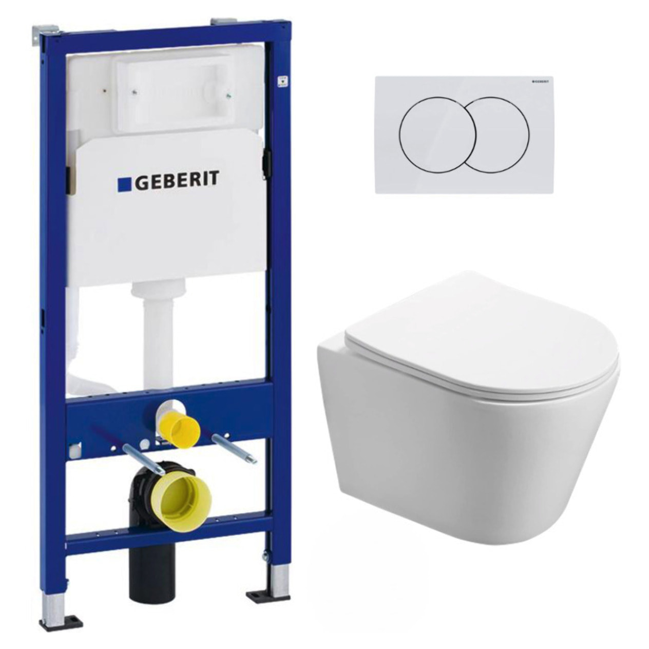 Pack WC Bati-support Geberit + WC Swiss Aqua Technologies Infinitio sans bride + Plaque Blanc alpin (InfinitioGeb1)