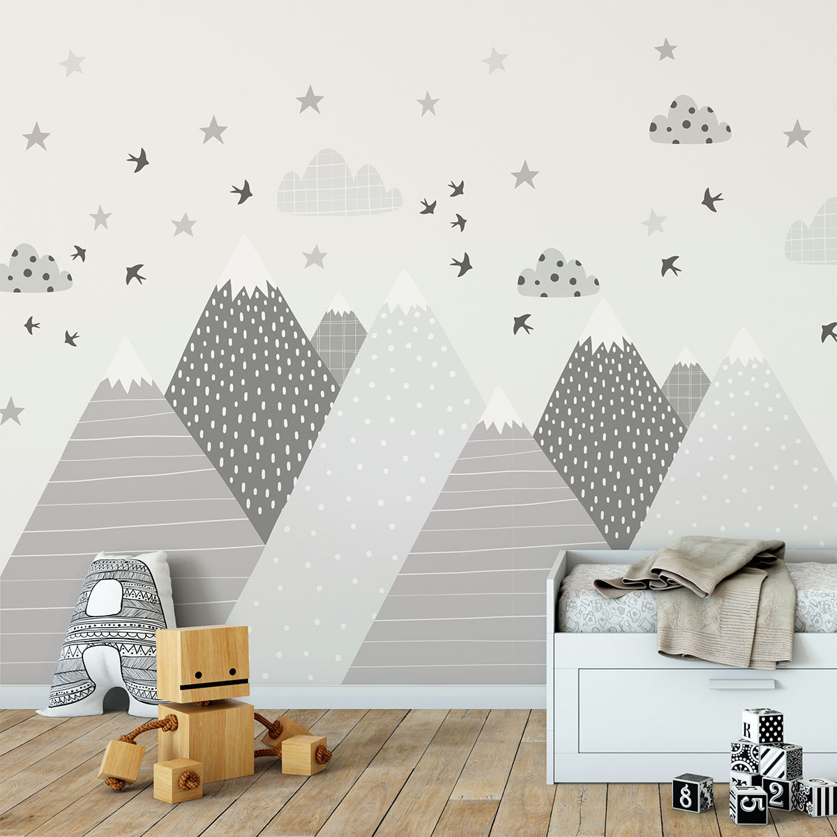 Stickers muraux enfants - Décoration chambre bébé - Autocollant Sticker mural géant enfant montagnes scandinaves ROCKA