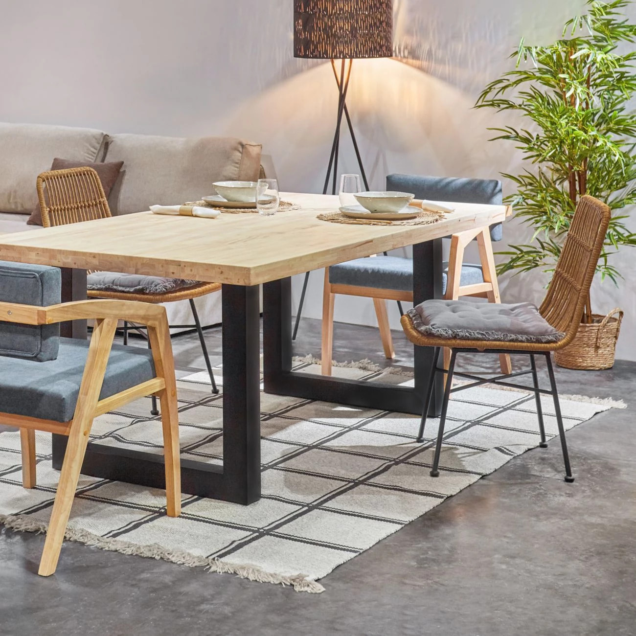 Pack 4 sillas de comedor Malai Ratán - Negro