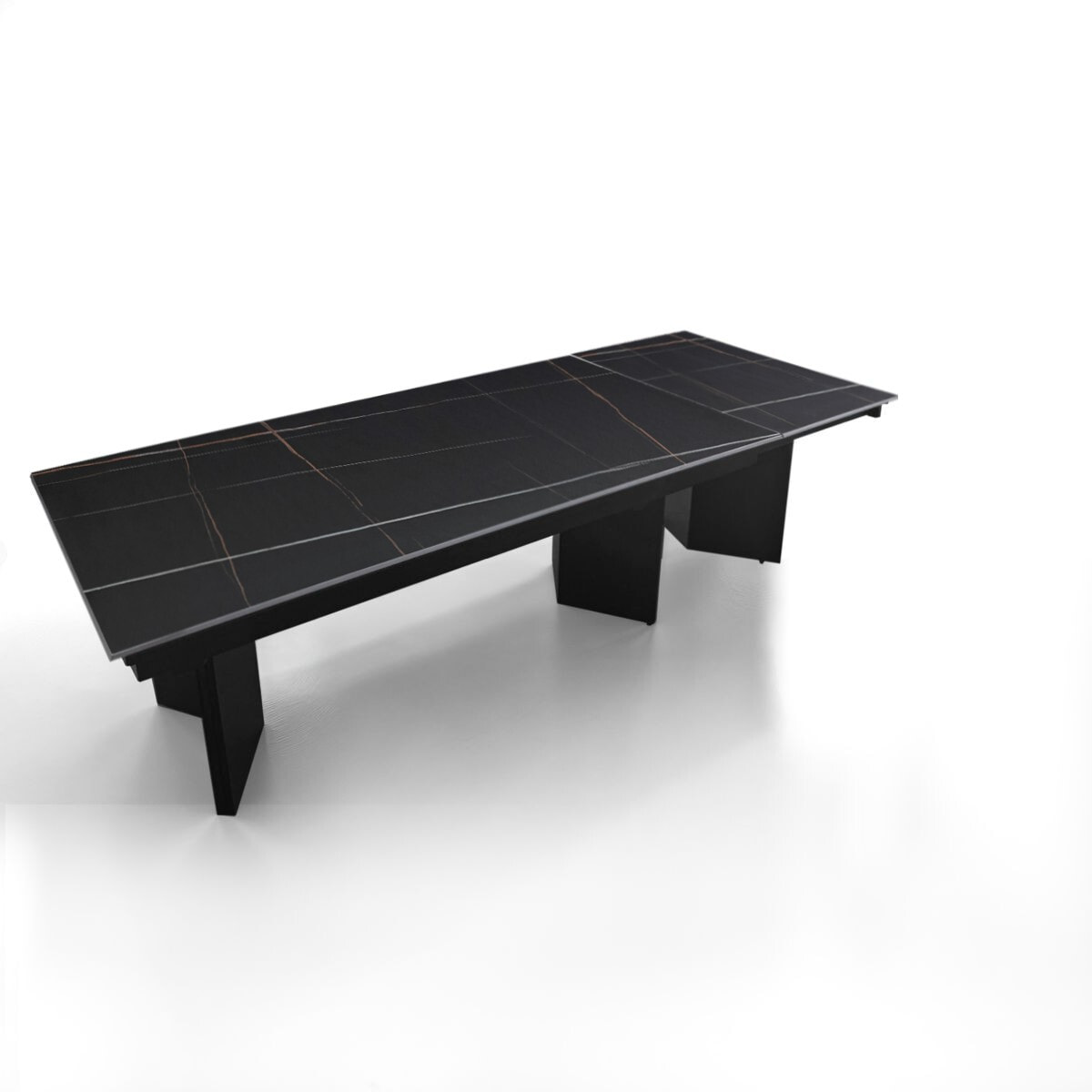 Table à manger extensible Tomasucci LELO, en céramique, marbre noir, gris, 200/258/316/374 × 100 × 75 cm