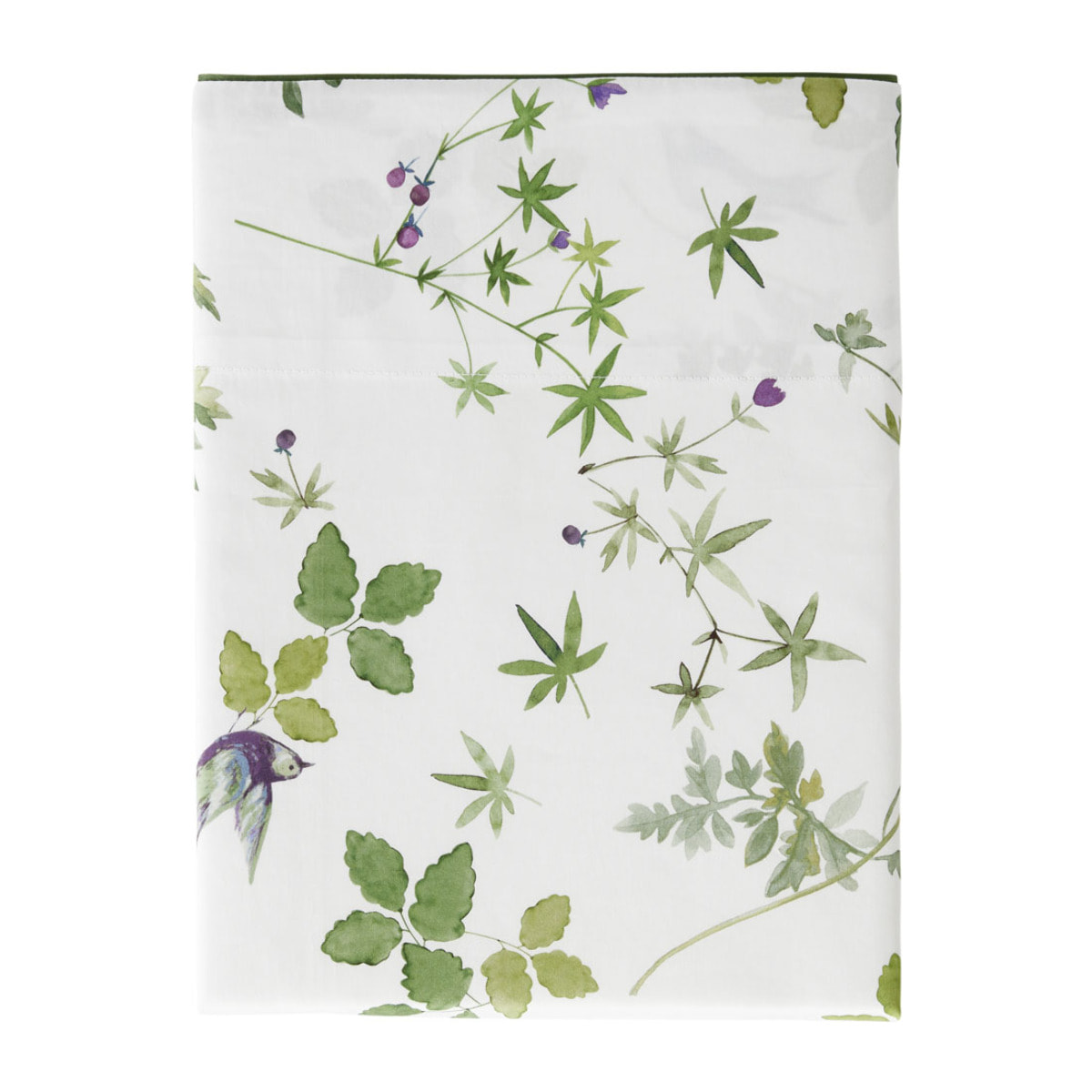 Drap plat imprimé en satin de coton bio, ENVOLEE, Blanc