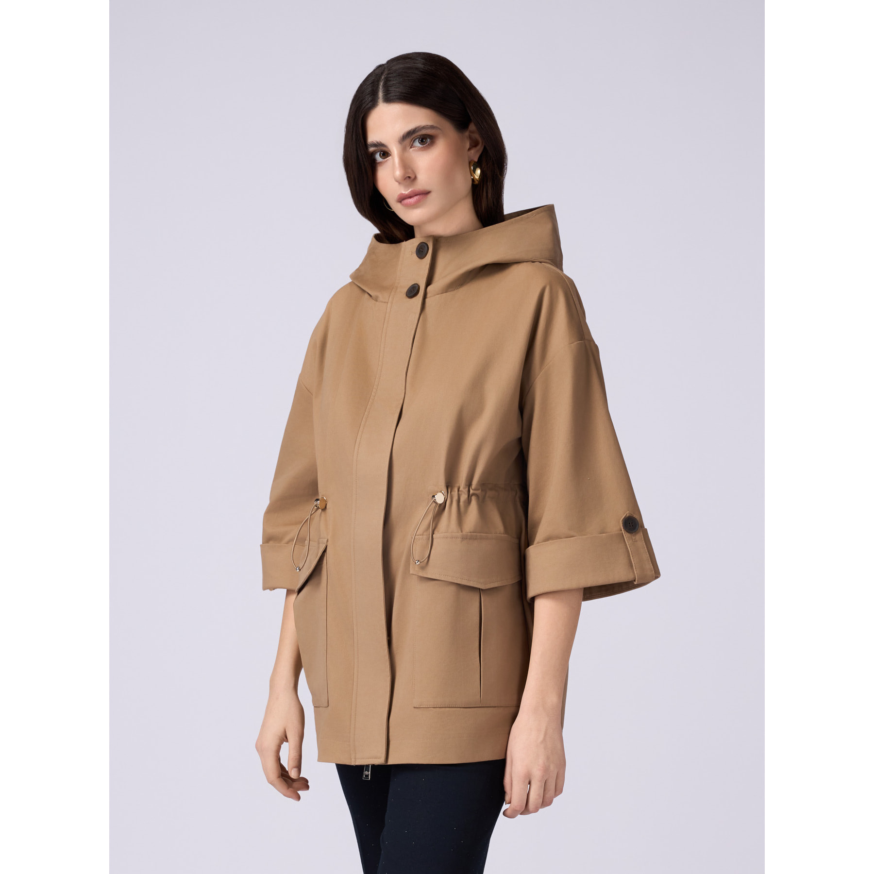 Oltre - Oversized cotton parka with hood - Beige