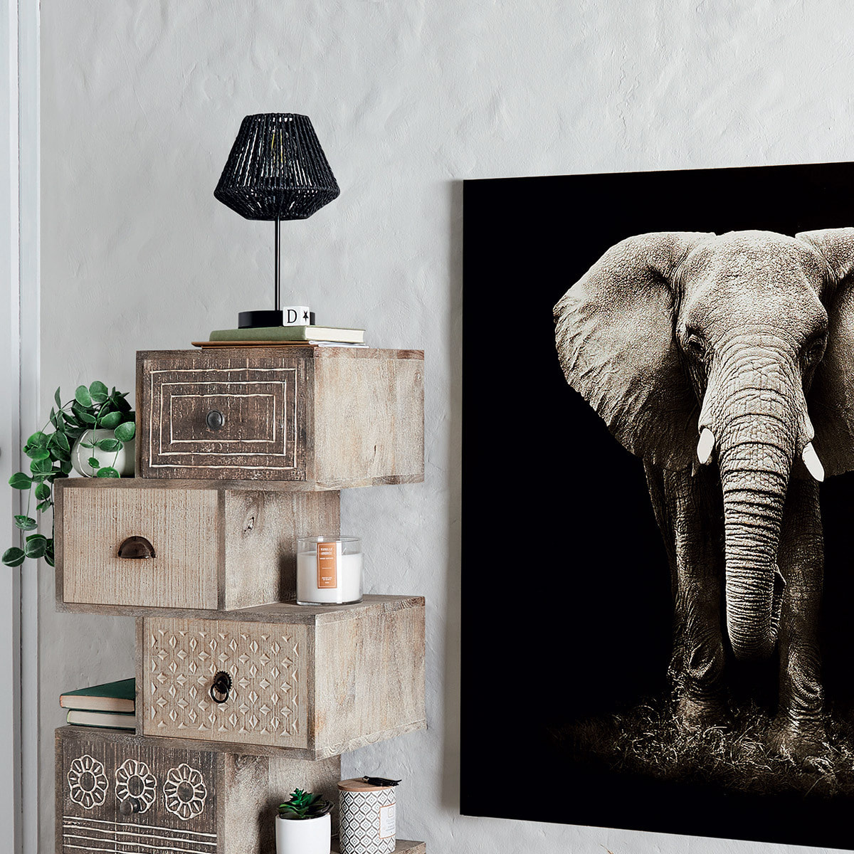 Lampe "Jily" noire - métal & corde H34 cm