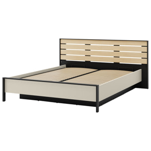 Kimi - lit coffre - 160x200 cm - sommier et port USB inclus - Beige / Noir