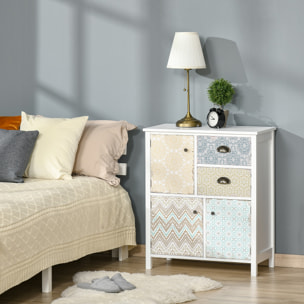 Cómoda con 2 Cajones Cómoda para Dormitorio Estilo Bohemio con 3 Compartimentos Diseño Anti-vuelco para Salón Pasillo 68x34x80 cm Blanco