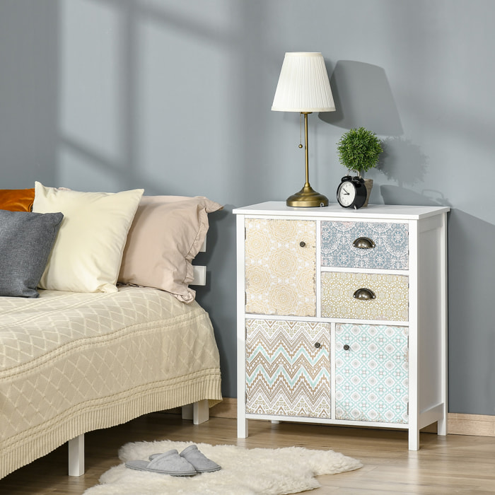 Cómoda con 2 Cajones Cómoda para Dormitorio Estilo Bohemio con 3 Compartimentos Diseño Anti-vuelco para Salón Pasillo 68x34x80 cm Blanco