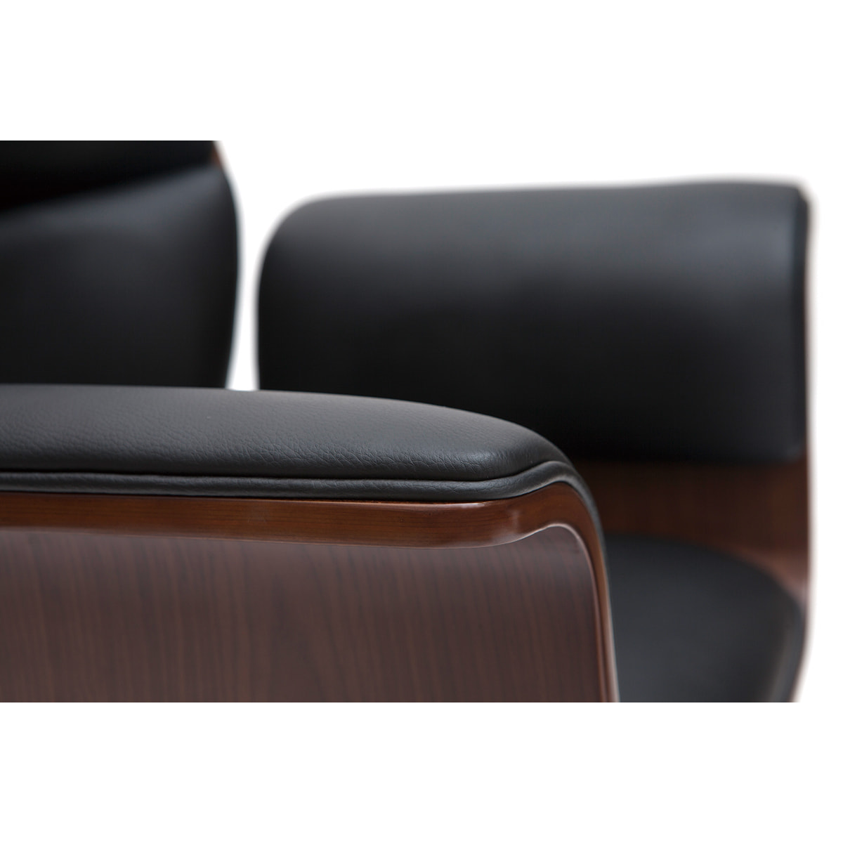 Fauteuil de bureau à roulettes design noir, bois foncé noyer et acier chromé ELON