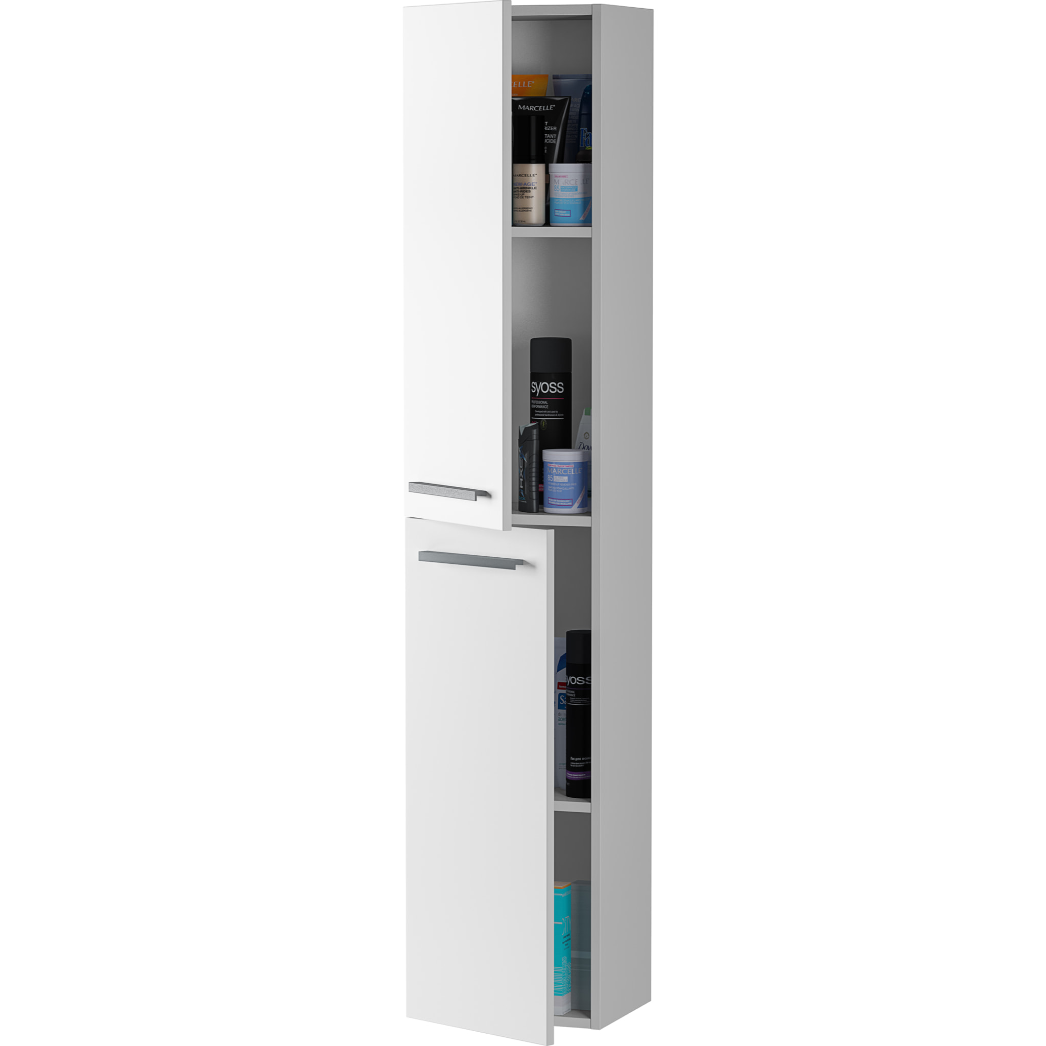 Mobile Bagno Sospeso Armadietto A Colonna Armadio Pensile Sospesa 2 Ante 4 Ripiani Elegante Minimal 30 x 25.5 x 150 cm Bianco Lucido Laccato