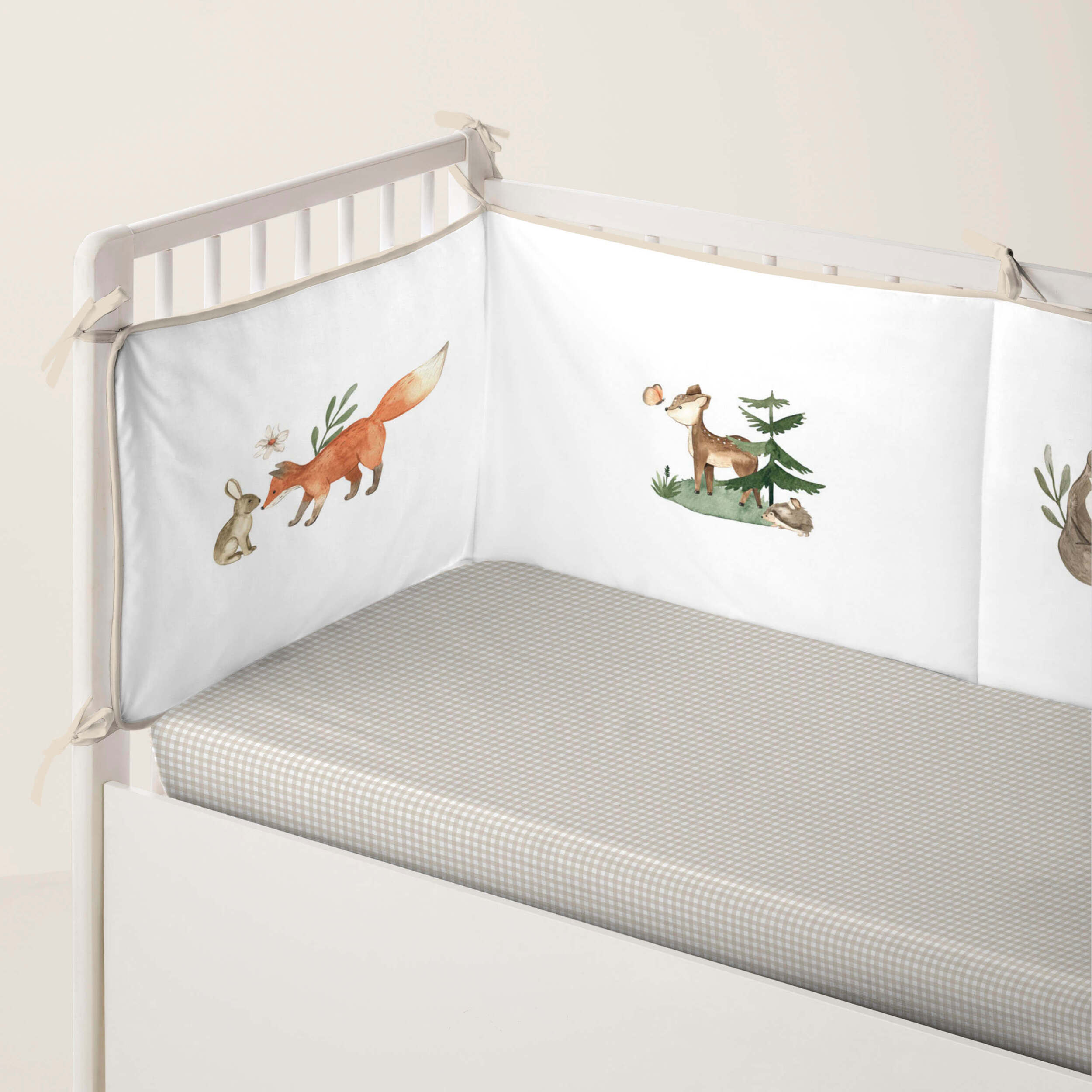 Protector de cuna - 100% Algodón - Con Cintas - Woodland