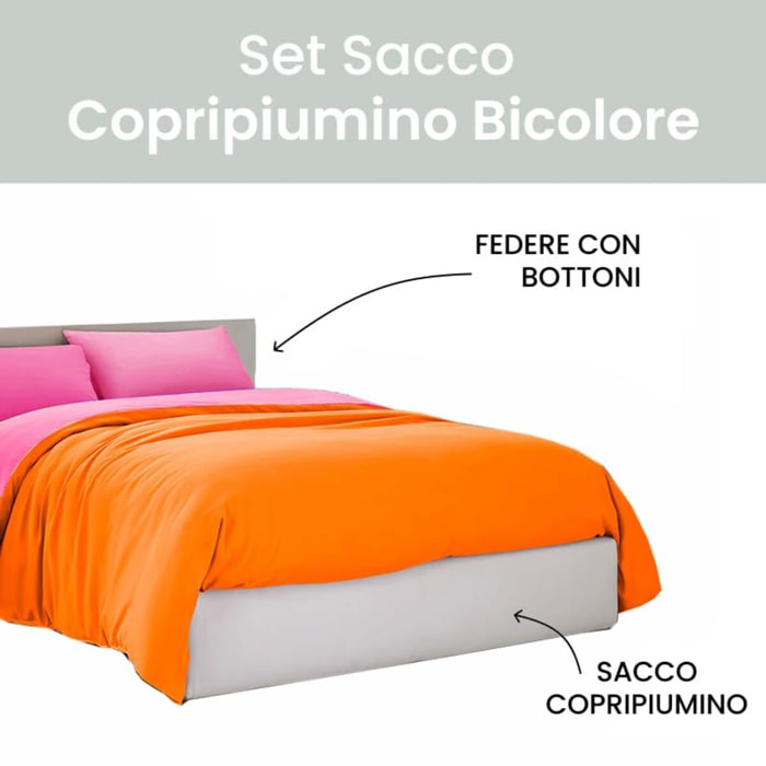 Intrecci Parure Copripiumino Bicolore 100% Cotone, Piazza e Mezza