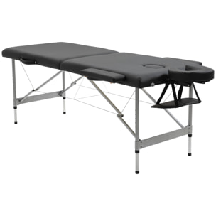 HOMCOM Camilla de Masaje Plegable Mesa de Masaje Portátil con Altura Ajustable en 7 Posiciones Reposacabezas y Marco de Aleación de Aluminio para Fisioterapia Carga 130 kg 186x71x62-83 cm Negro