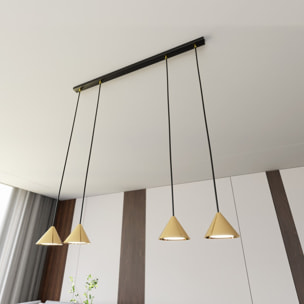 Lampada a sospensione ELIT con diffusori conici oro e struttura nera