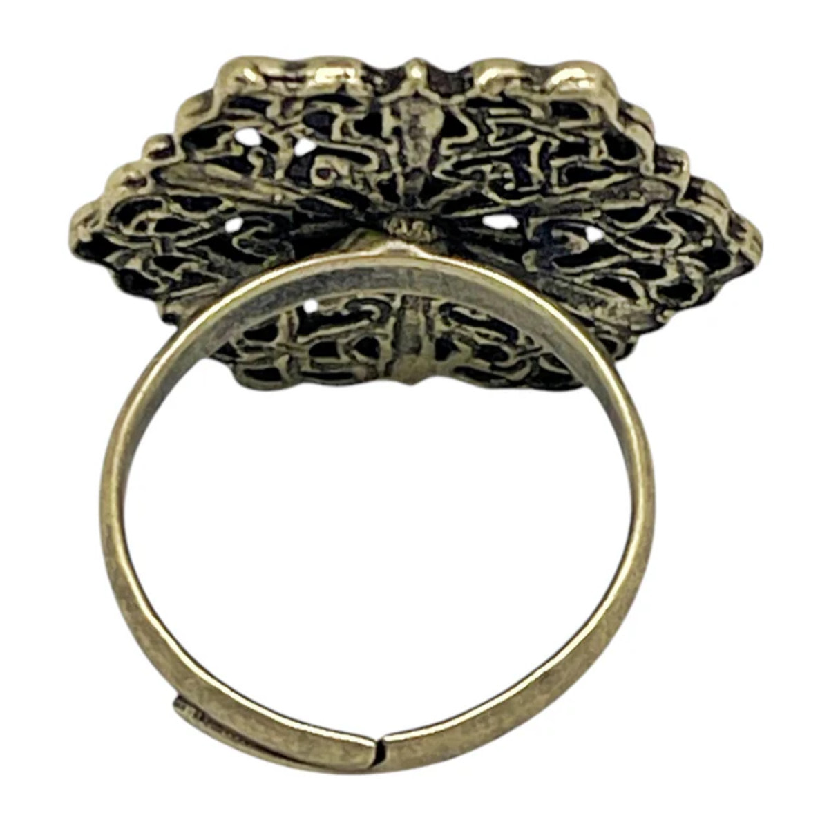 Anillo Retro cristal negro y dorado envejecido chapado