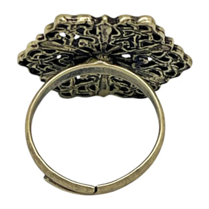 Anillo Retro cristal negro y dorado envejecido chapado