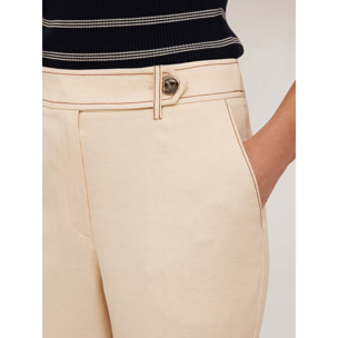 Motivi - Pantalones wide con pespuntes en contraste - Beige