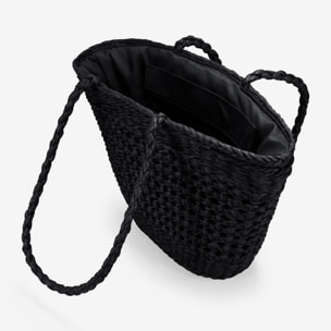 Bolso capazo negro de rafia trenzada