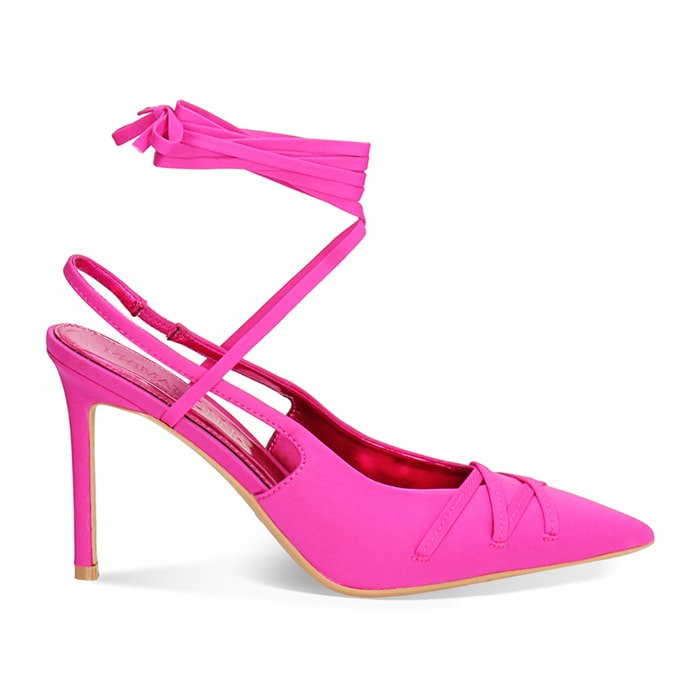 Décolleté slingback donna fucsia con lacci, tacco 9,5 cm