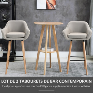 Lot de 2 tabourets de bar style scandinave repose-pieds et accoudoirs