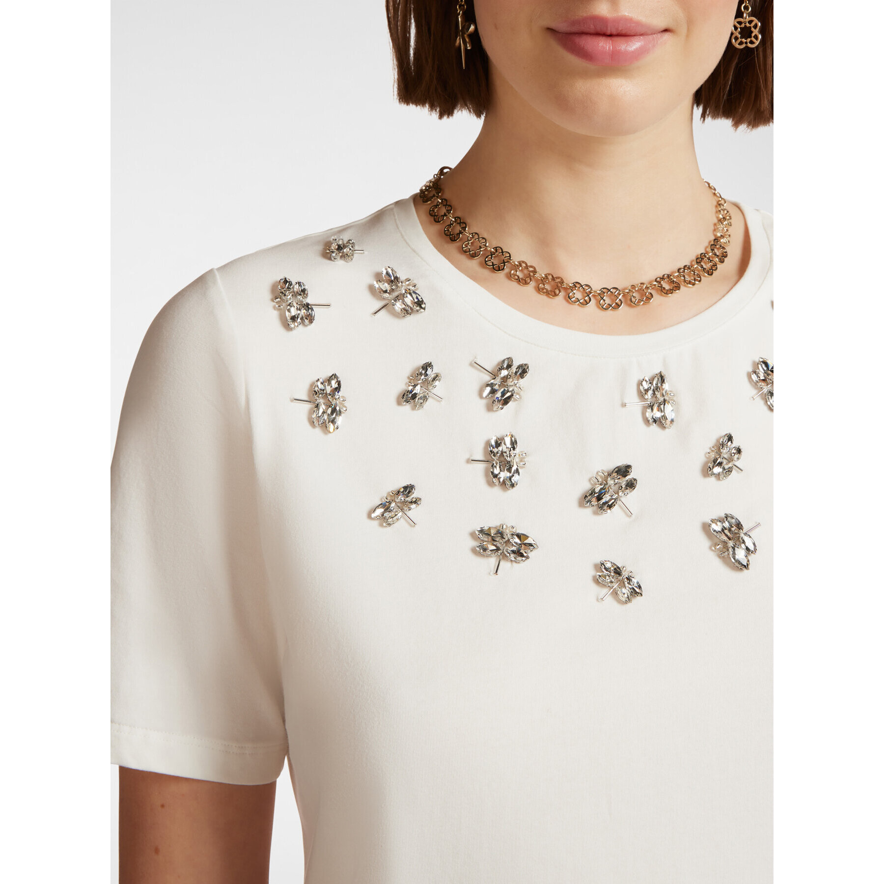 Elena Mirò - T-shirt con ricamo libellule - Bianco