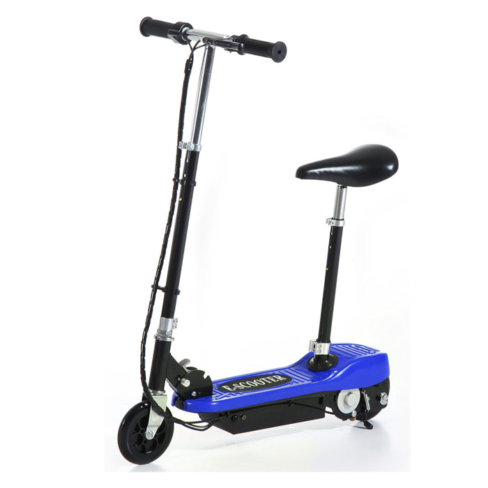 Trottinette électrique 120 W pliable pour enfant de 7 à 12 ans hauteur guidon et selle réglable 10 Km/h max. 2 roues PU bleu