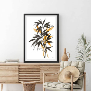 Poster orange bambou Affiche + cadre en bois - Noir