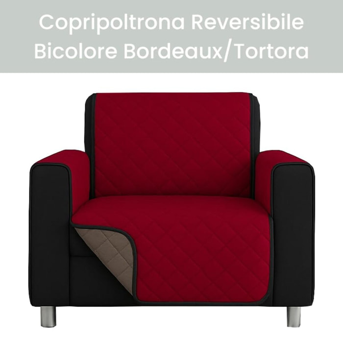 INTRECCI Copripoltrona Bordeaux/Tortora Bicolore Antimacchia Waterproof Facilmente Lavabile con Elastico Misure Multiple Salva Divano Reversibile Certificazione Oeko Tex