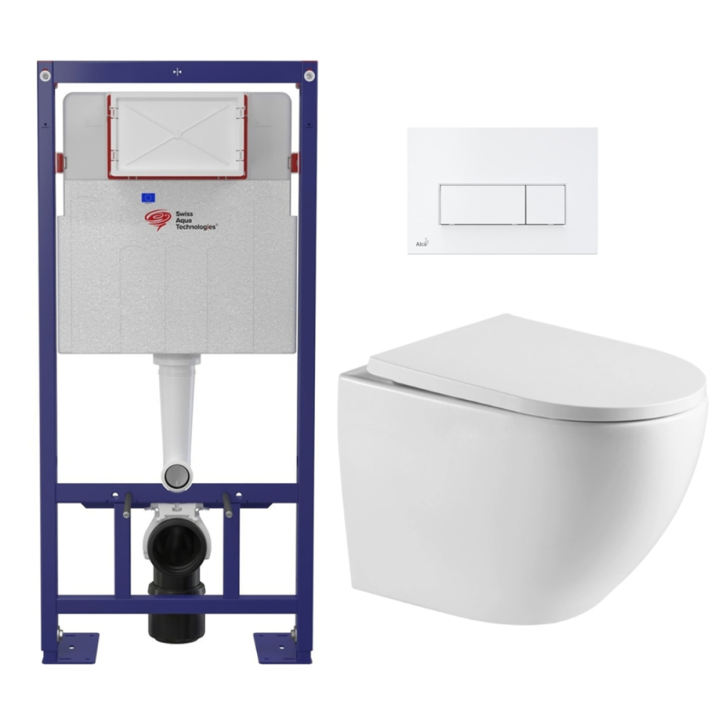 Pack WC Bâti-support Autoportant + WC sans bride SAT + Abattant SoftClose + Plaque Blanche (SMART-FusionTQ-4)