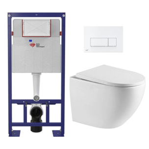 Pack WC Bâti-support Autoportant + WC sans bride SAT + Abattant SoftClose + Plaque Blanche (SMART-FusionTQ-4)