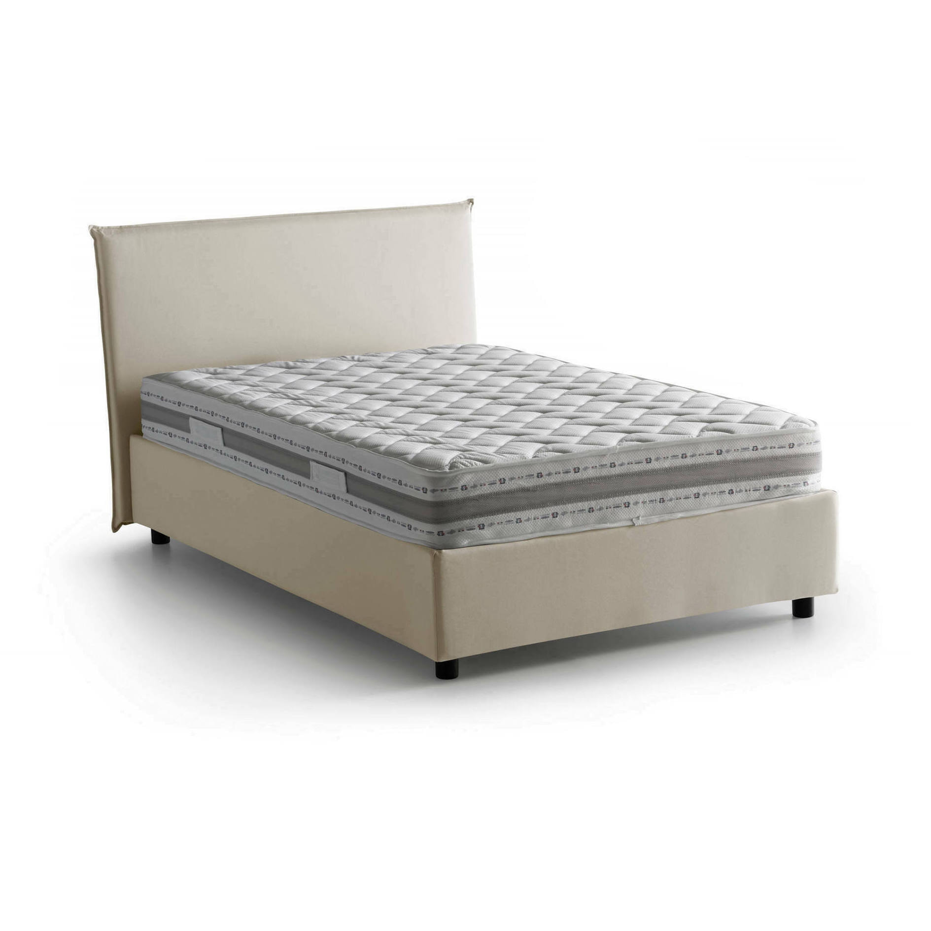 Letto piazza e mezza Alvino, Letto contenitore con rivestimento in tessuto, 100% Made in Italy, Apertura frontale, con materasso Cm 120x200 incluso, Beige