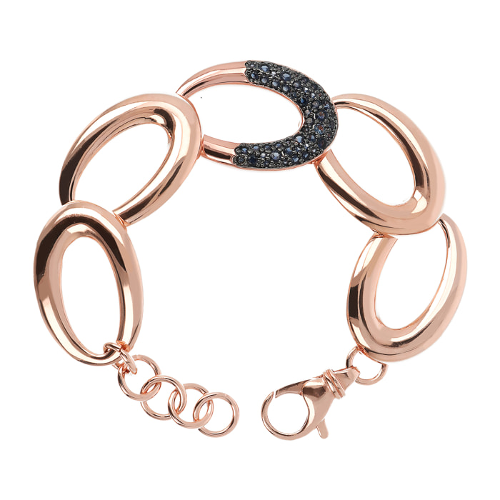 Bracciale con Maglie Ovali e Pavé in Prisma Gem Nere