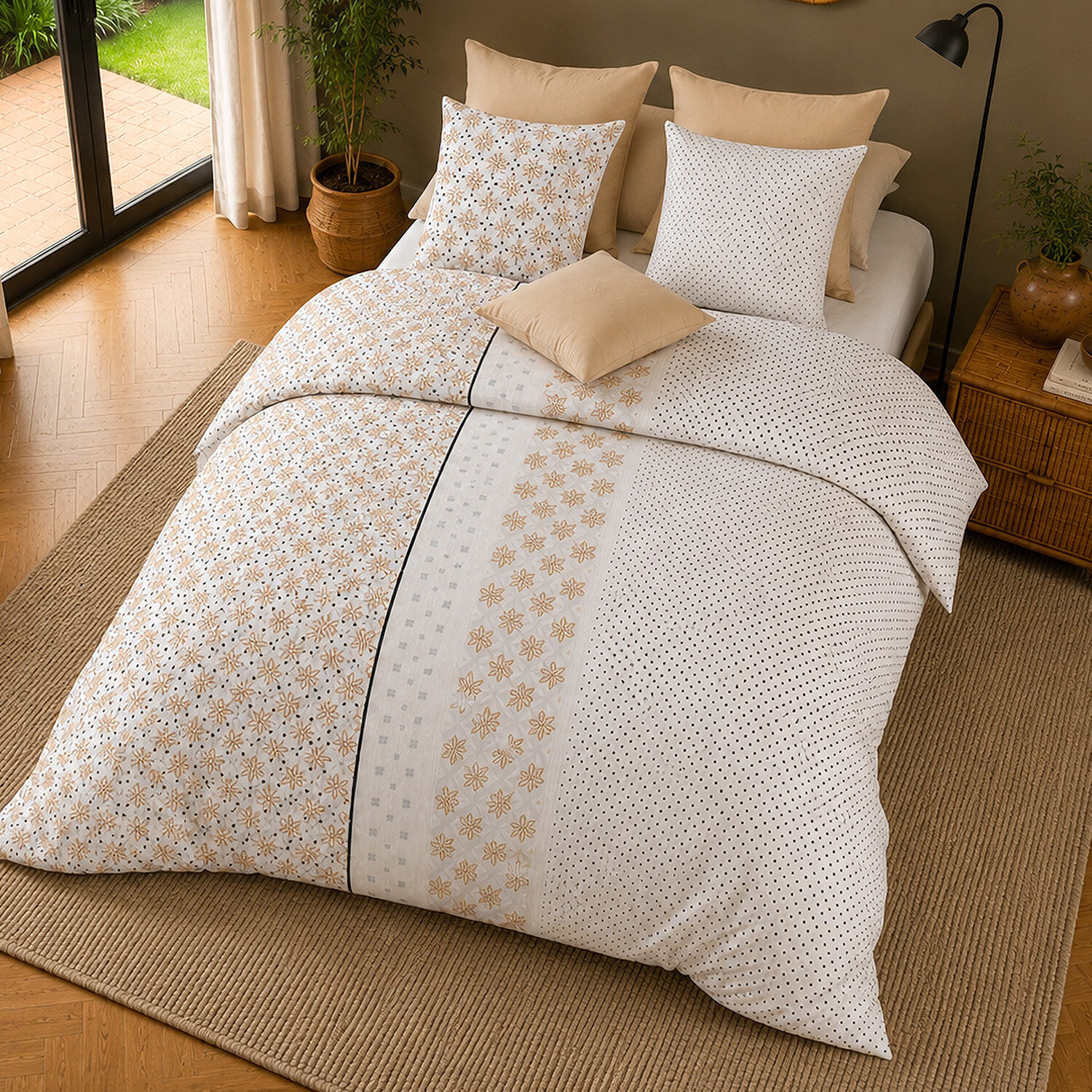 Parure housse de couette 100% percale de coton motif floral graphique - ROSALB