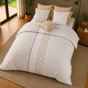 Parure housse de couette 100% percale de coton motif floral graphique - ROSALB
