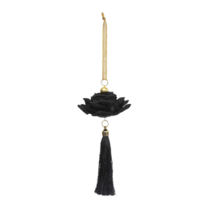 Décoration de sapin fleur pompom noir 16cm
