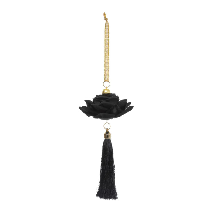 Décoration de sapin fleur pompom noir 16cm