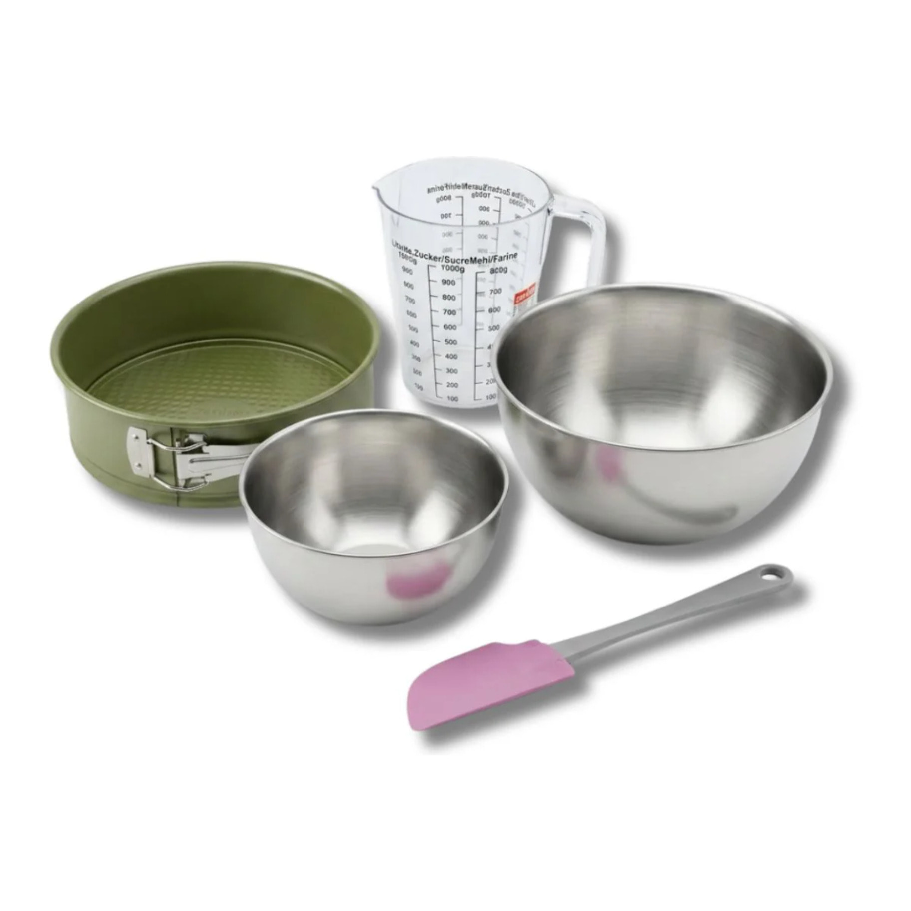 Set pâtisserie avec moule à manqué revêtement cire de carnauba, 2 bols à mixer, verre mesureur et spatule Zenker