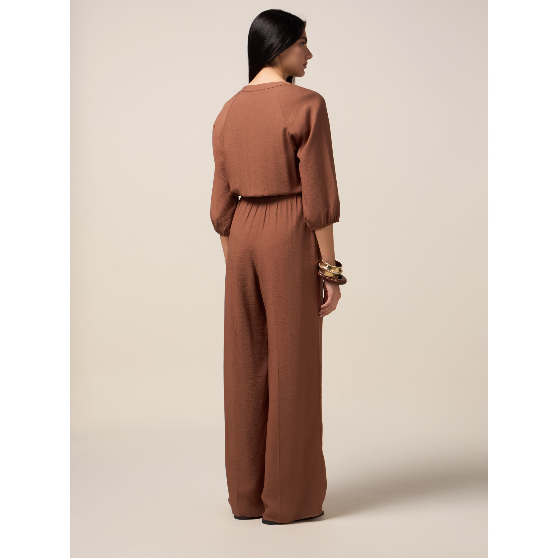 Oltre - Tuta fluida con scollo a V - Marrone