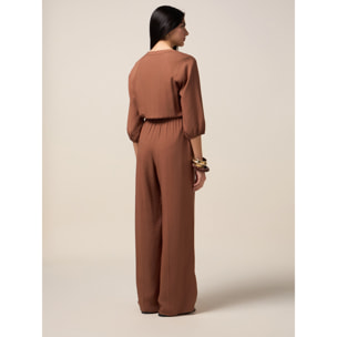 Oltre - Tuta fluida con scollo a V - Marrone