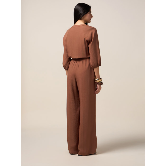 Oltre - Tuta fluida con scollo a V - Marrone