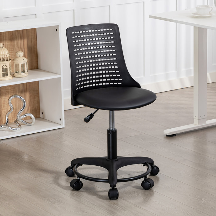 Silla de Escritorio sin Brazos, Silla de Oficina Giratoria, con Respaldo Hueco, Asiento Acolchado de Espuma de Alta Resiliencia, Altura Ajustable, Negro