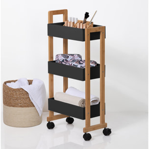 Desserte 3 niveaux à roulettes Acacia noir Naturéo